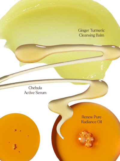 Ginger Turmeric Cleansing Balm
Chebula Active Serum
Renew Pure Radiance Oil