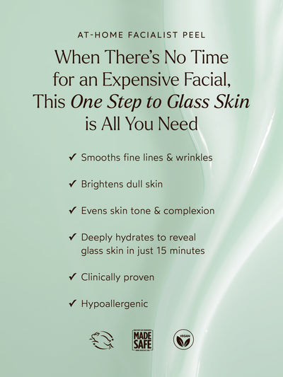 The At-Home Facialist Peel delivers radiant, glass-like skin in just 15 minutes. Clinically proven and dermatologist-tested, it smooths fine lines, brightens dull skin, evens tone, and deeply hydrates for a glowing complexion. Hypoallergenic and safe for sensitive skin, it’s the perfect one-step solution for quick, spa-quality results at home.